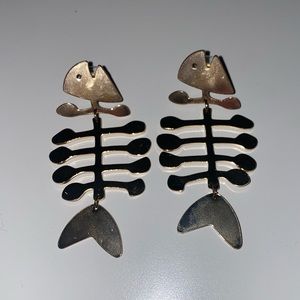 Gold Fish Bone Earrings